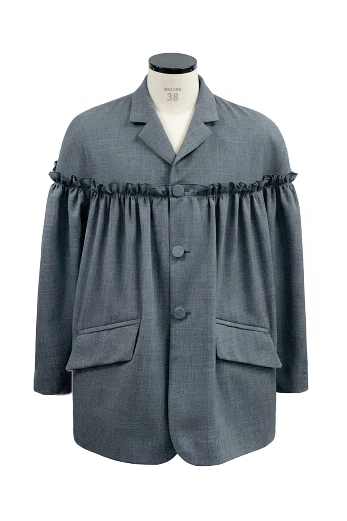 Oversized Half And Half Horizontal Ruffel 3-Button Blazer — vue 2
