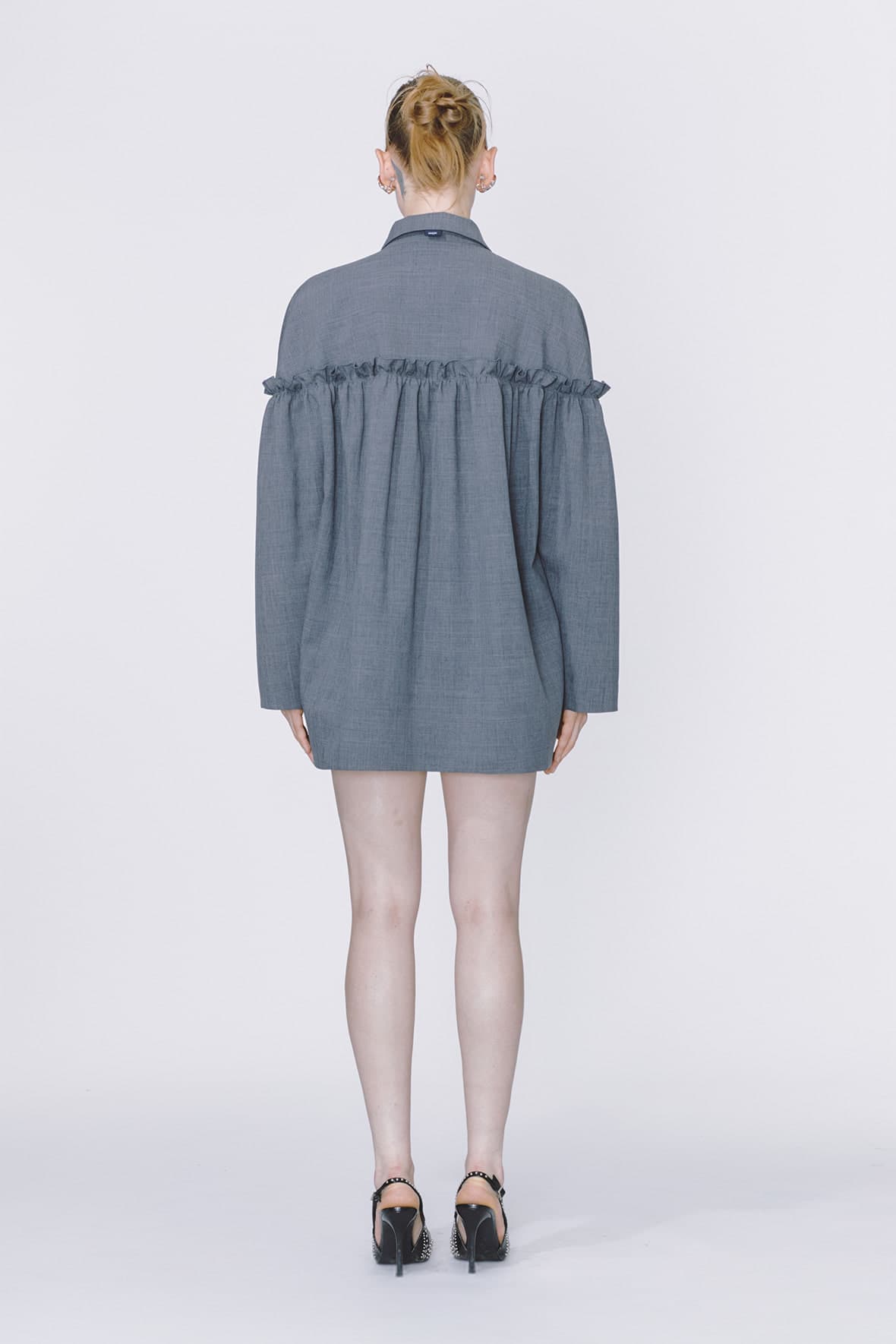 Oversized Half And Half Horizontal Ruffel 3-Button Blazer — vue 6