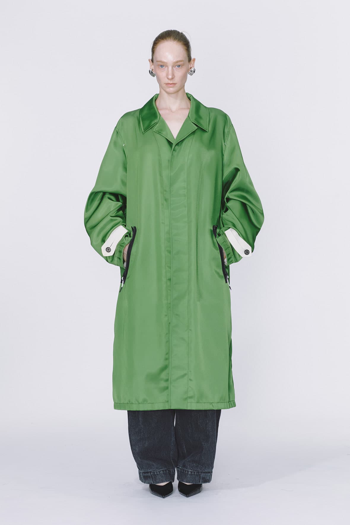 Oversized Zipper Detailed Hidden Button Mac Coat — vue 1