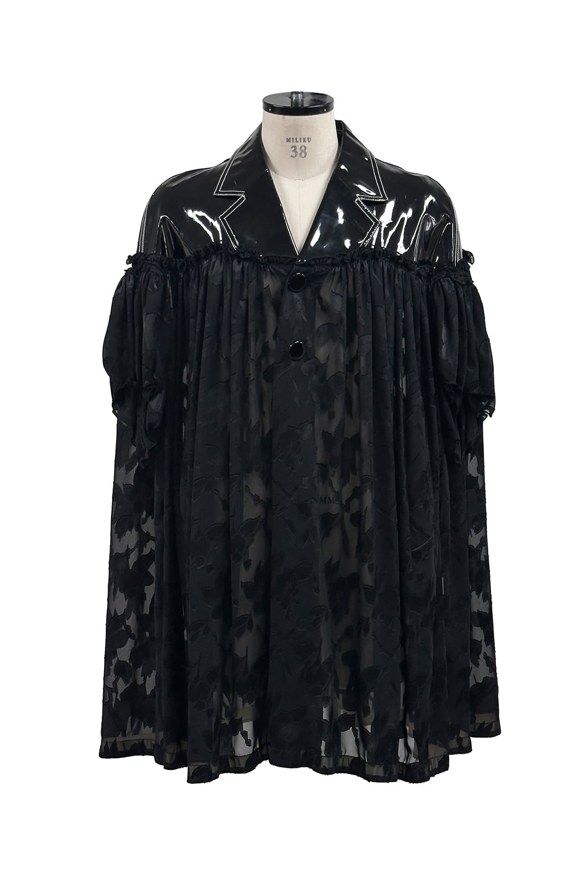 Half And Half Horizontal Ruffel Contrast Fabric Coat — vue 2