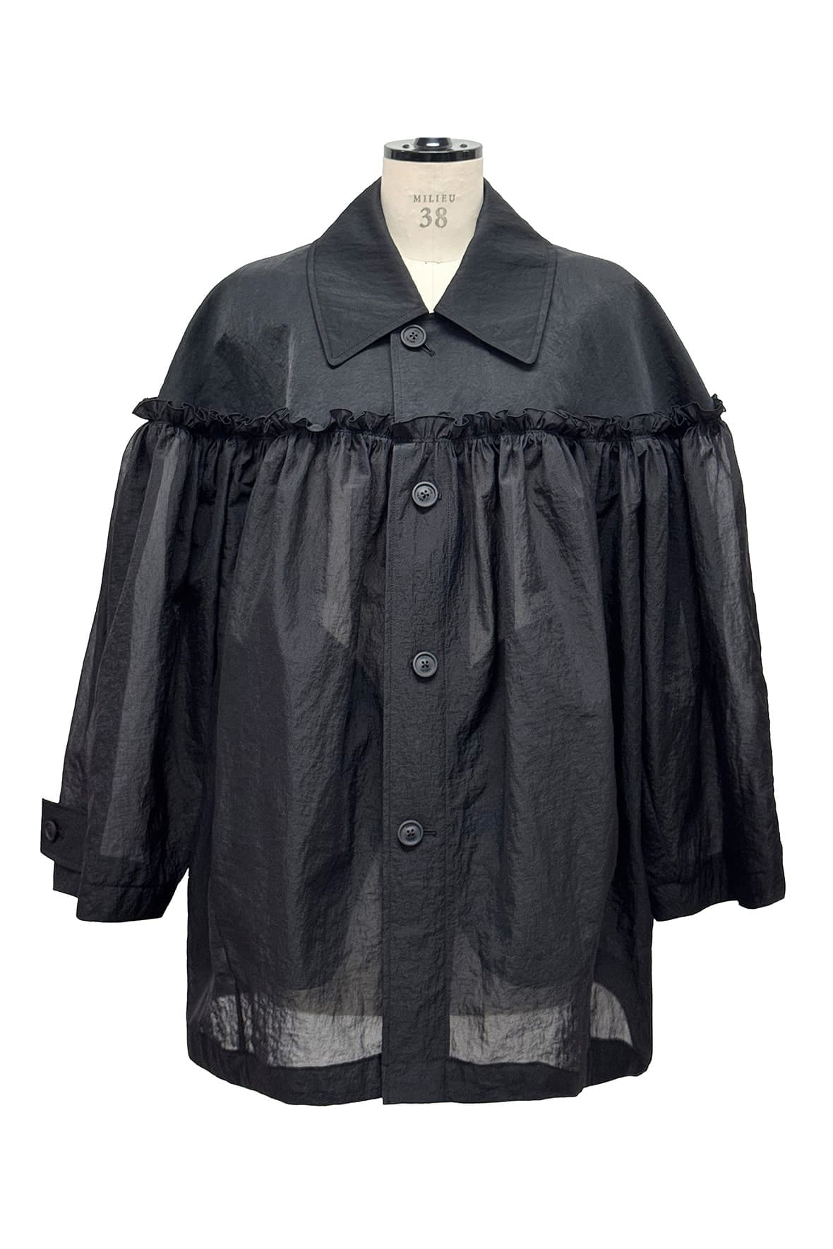 Half And Half Horizontal Ruffel Nylon Mac Coat — vue 2