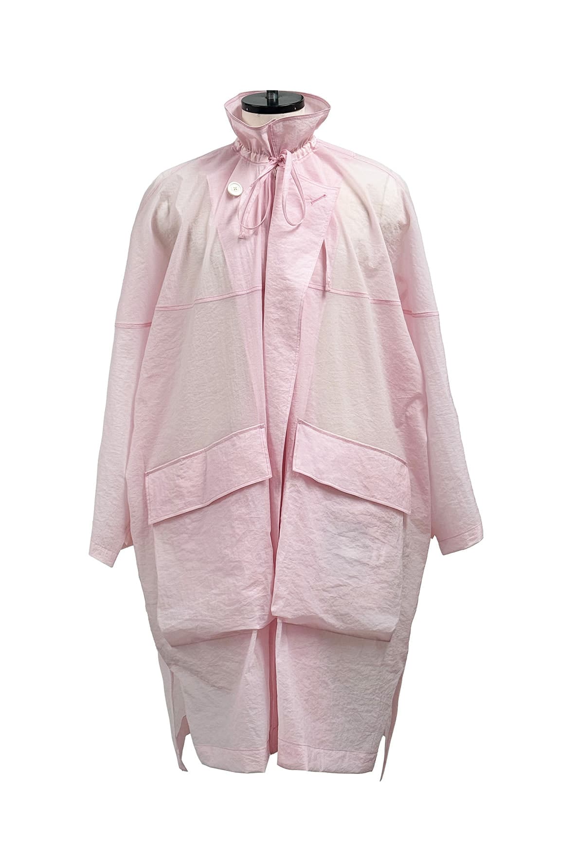 Oversized Drawstring Neck Horizontal Line Maxi Zip Up Double Coat — vue 2