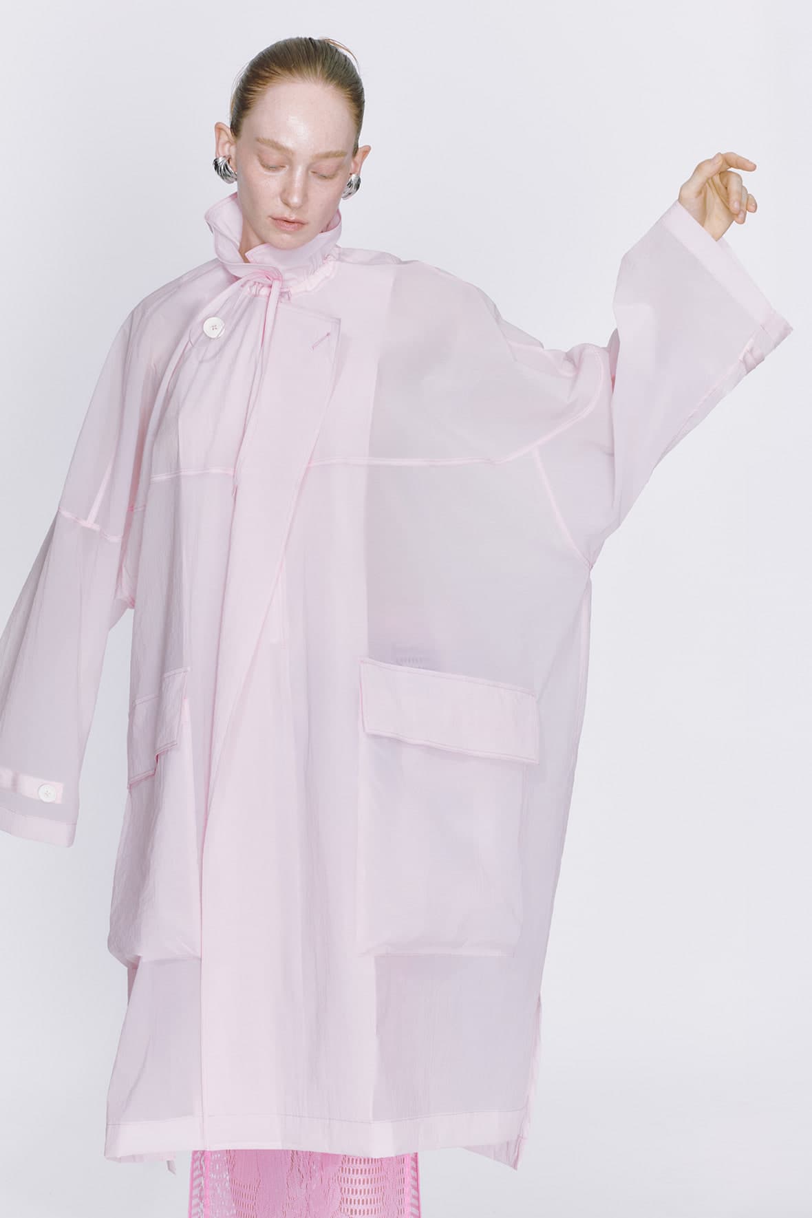 Oversized Drawstring Neck Horizontal Line Maxi Zip Up Double Coat — vue 5