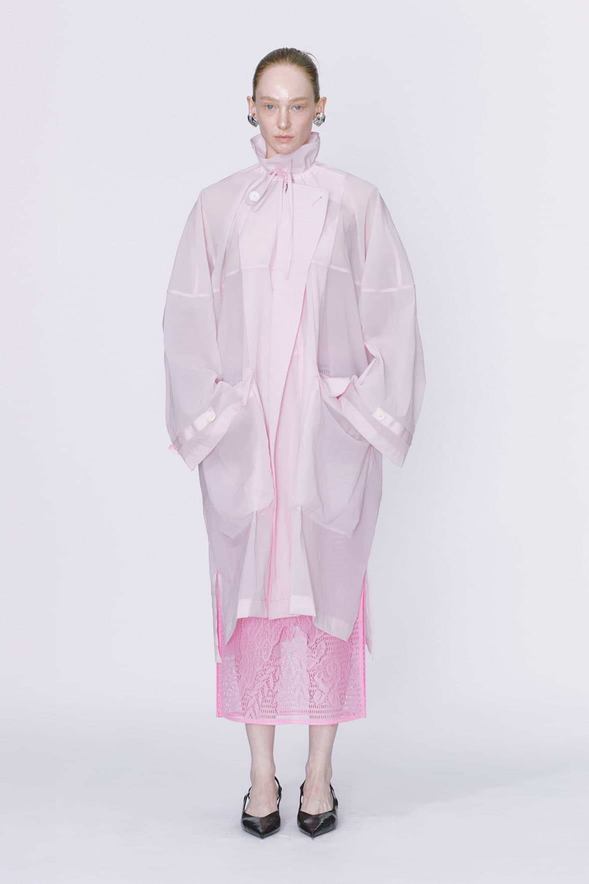 Oversized Drawstring Neck Horizontal Line Maxi Zip Up Double Coat — vue 1