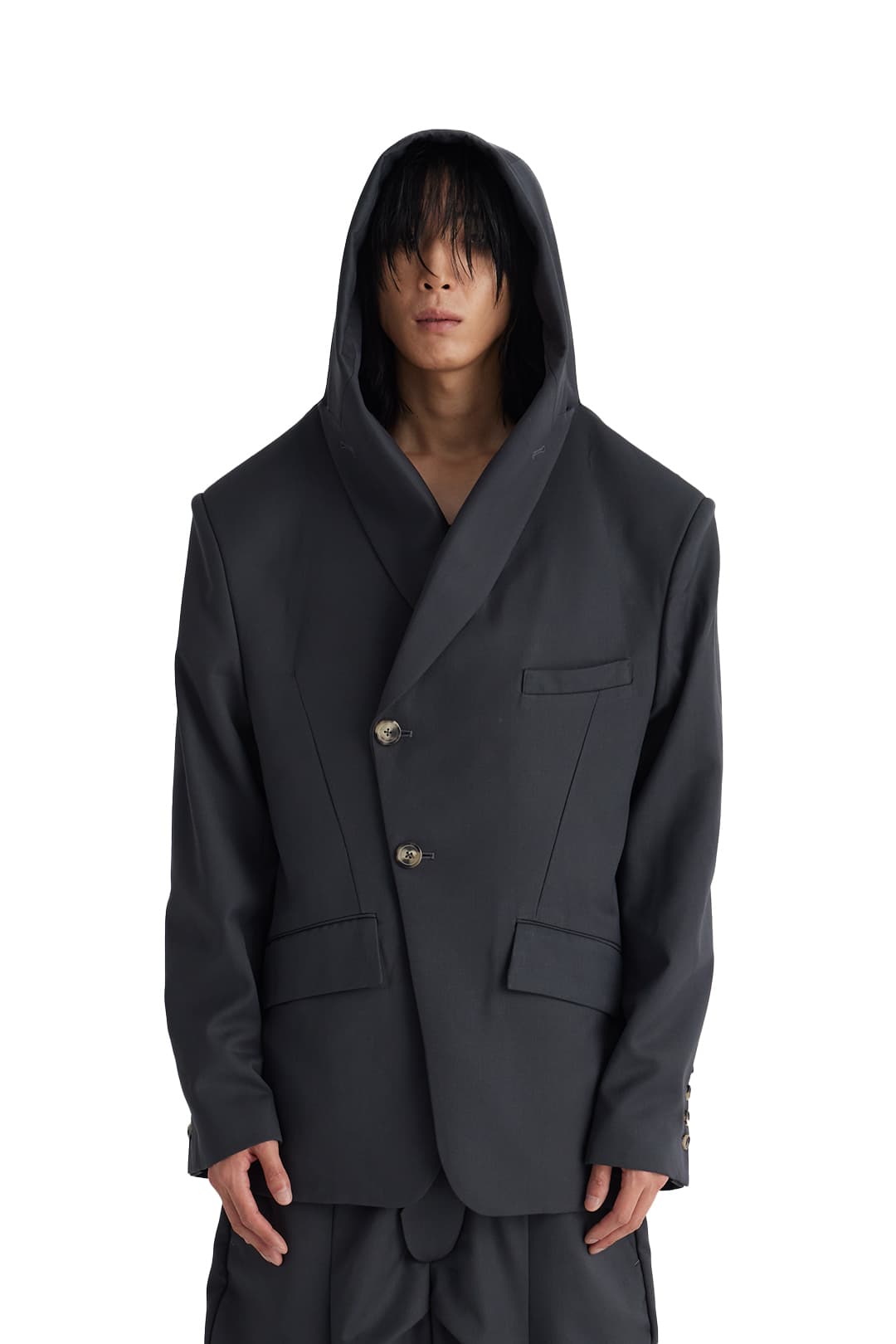 Hood Draped Blazer (Grey) — vue 3