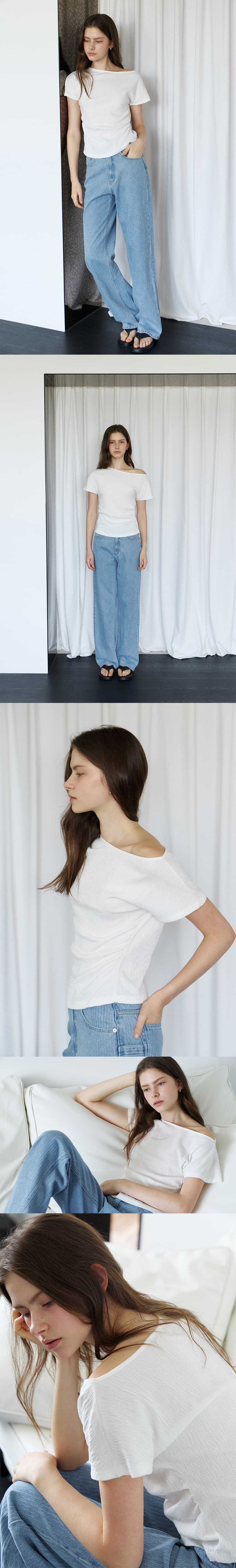 wrinkle off-shoulder T-shirt (white) orc 6043 — vue 6