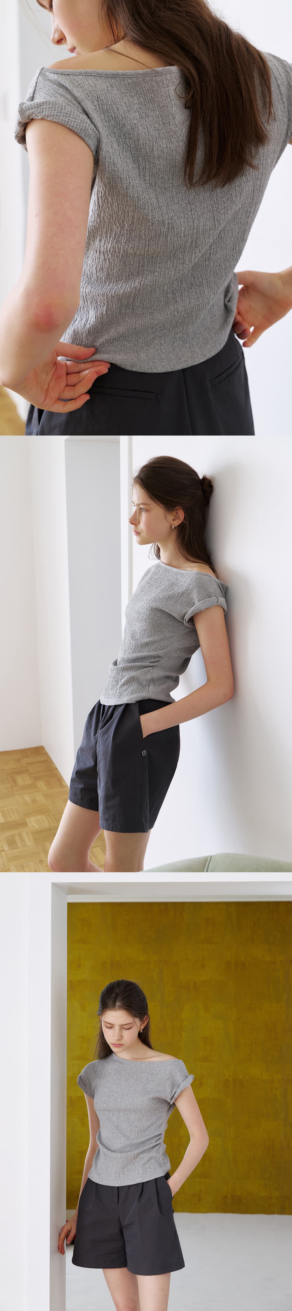 wrinkle off-shoulder T-shirt (melange grey) orc 6044 — vue 7