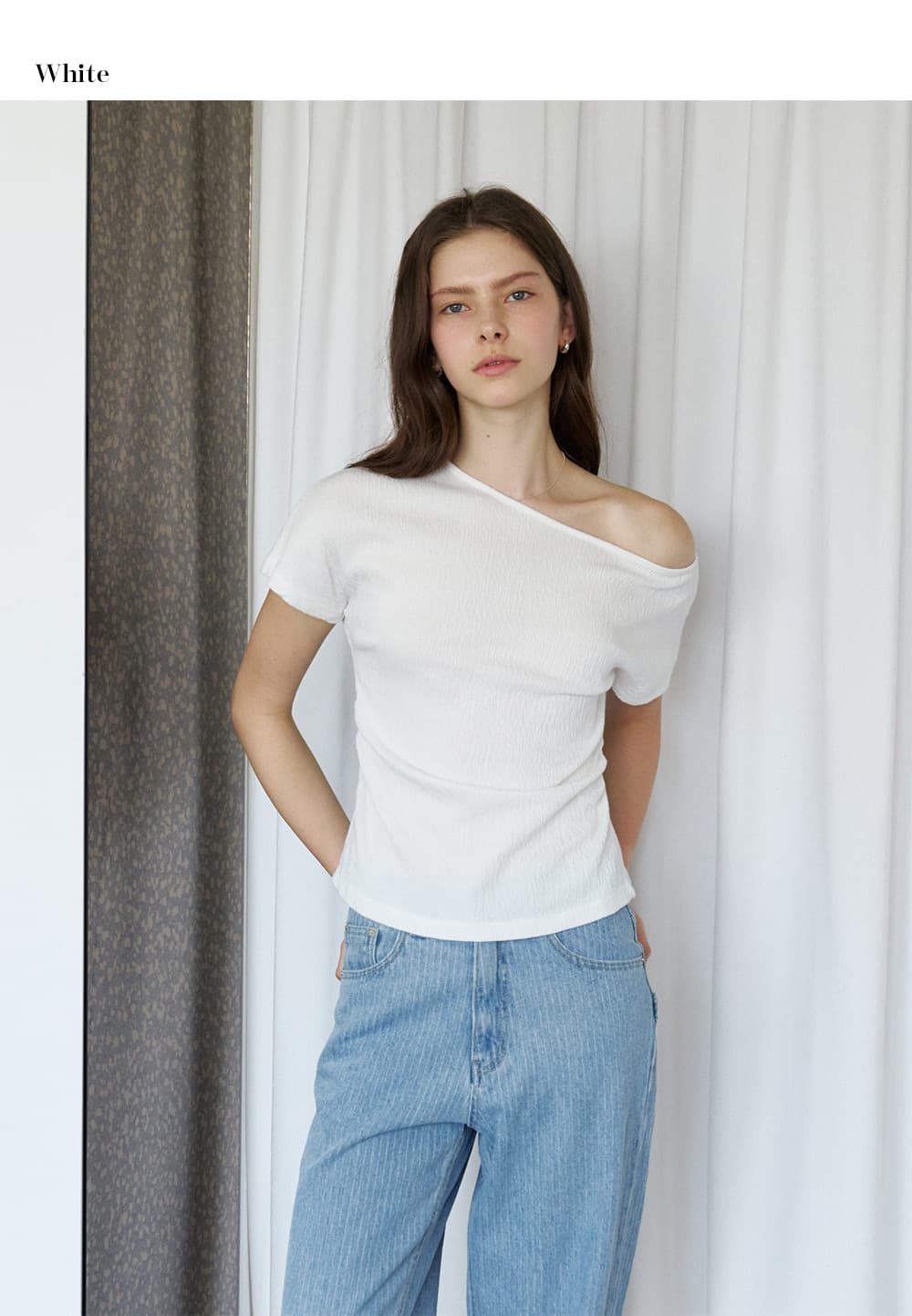 wrinkle off-shoulder T-shirt (melange grey) orc 6044 — vue 8