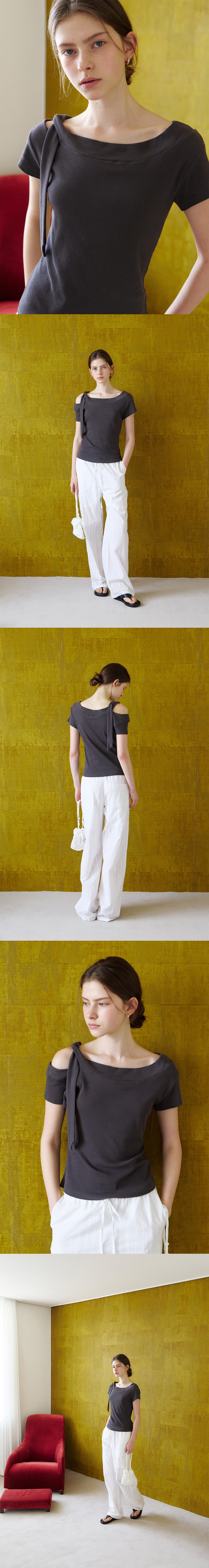 off-shoulder tie T-shirt (charcoal) orc 6046 — vue 6