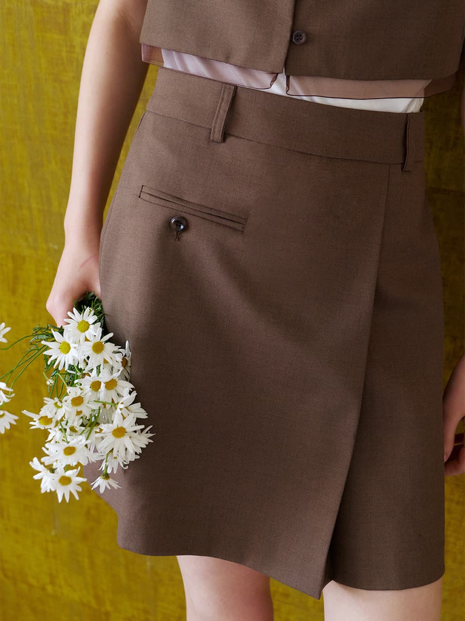 pleated wrap mini skirt (brown) orc 6056 — vue 3