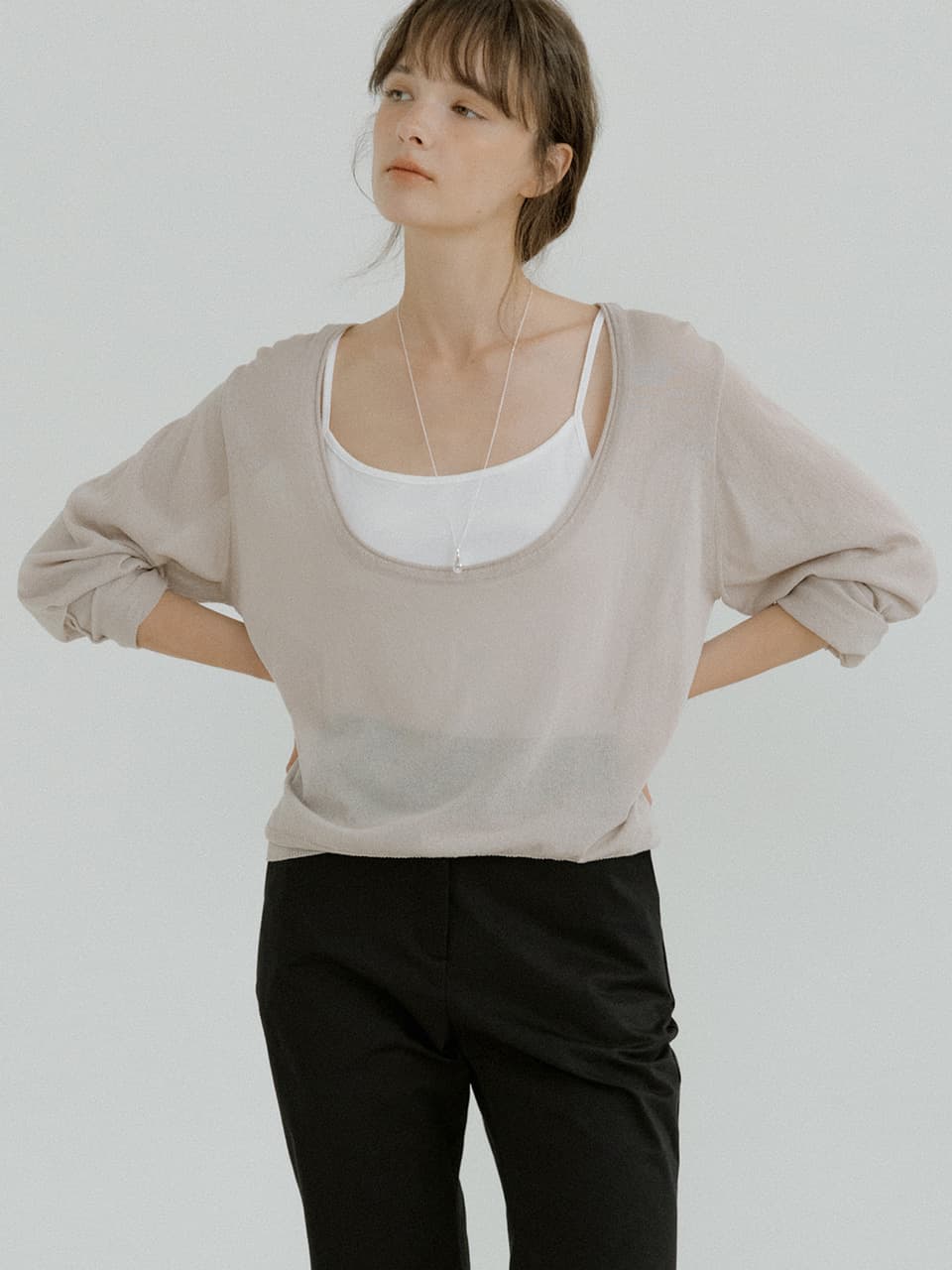 deep u-neck knit (mint grey) orc 6066 — vue 2