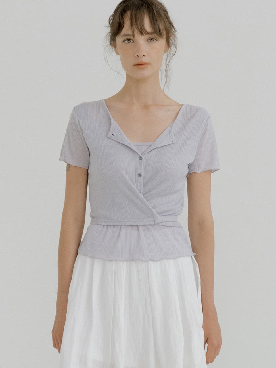 layered wrap detail T-shirt (blue gray) orc 6070 — vue 3