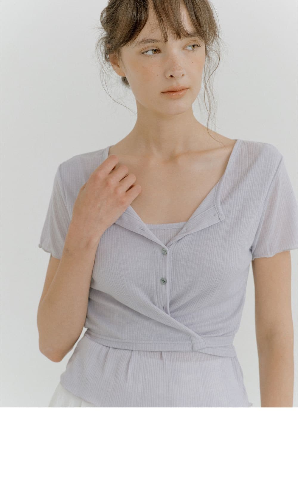 layered wrap detail T-shirt (blue gray) orc 6070 — vue 5