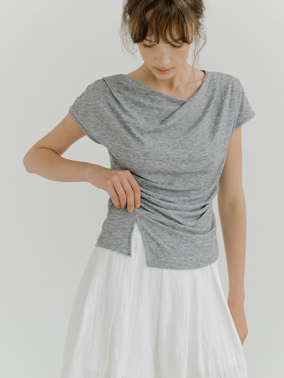 drape oblique slit T-shirt (melange gray) orc 6074 — vue 3