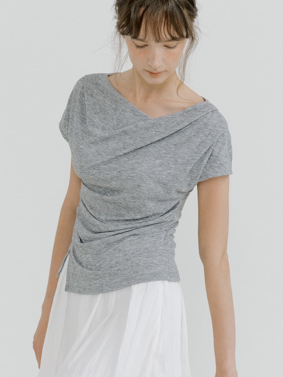 drape oblique slit T-shirt (melange gray) orc 6074 — vue 4