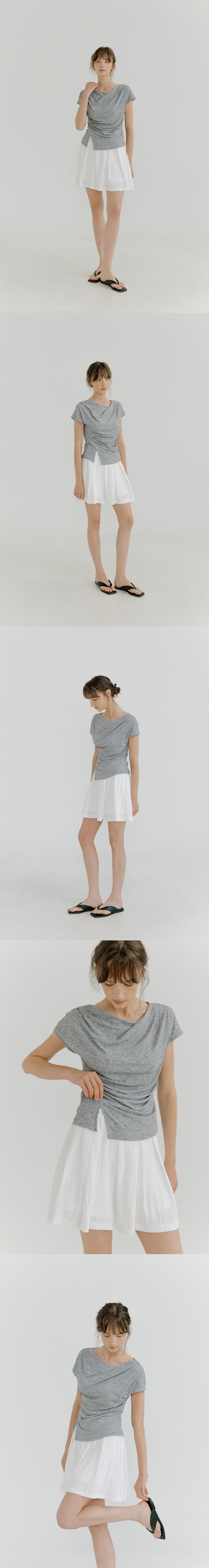 drape oblique slit T-shirt (melange gray) orc 6074 — vue 6