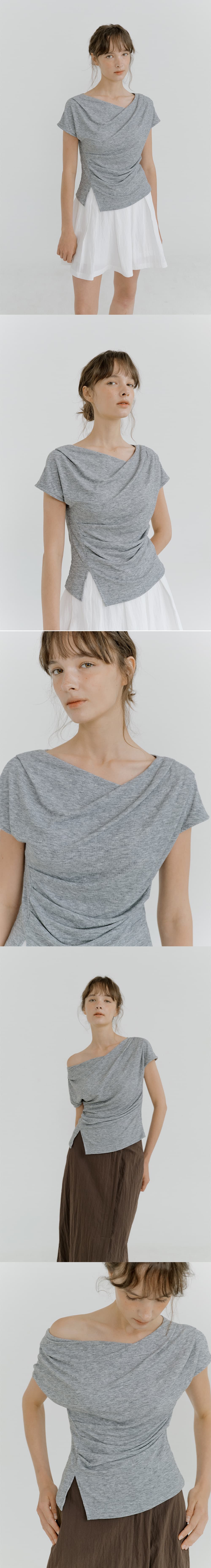 drape oblique slit T-shirt (melange gray) orc 6074 — vue 7