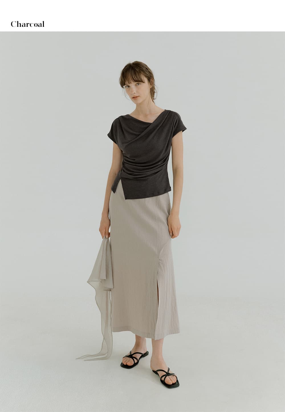 drape oblique slit T-shirt (melange gray) orc 6074 — vue 8