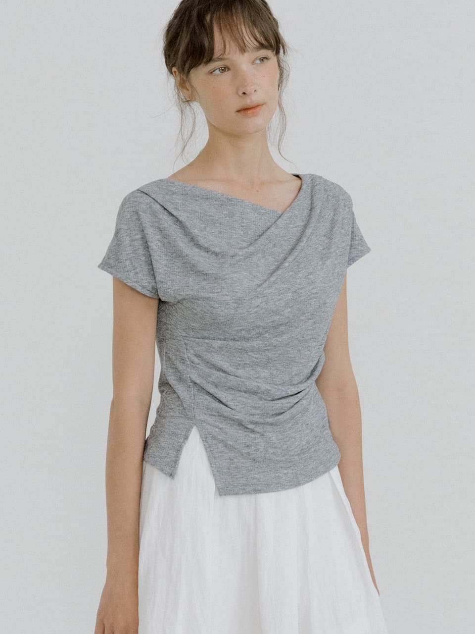drape oblique slit T-shirt (melange gray) orc 6074 — vue 1
