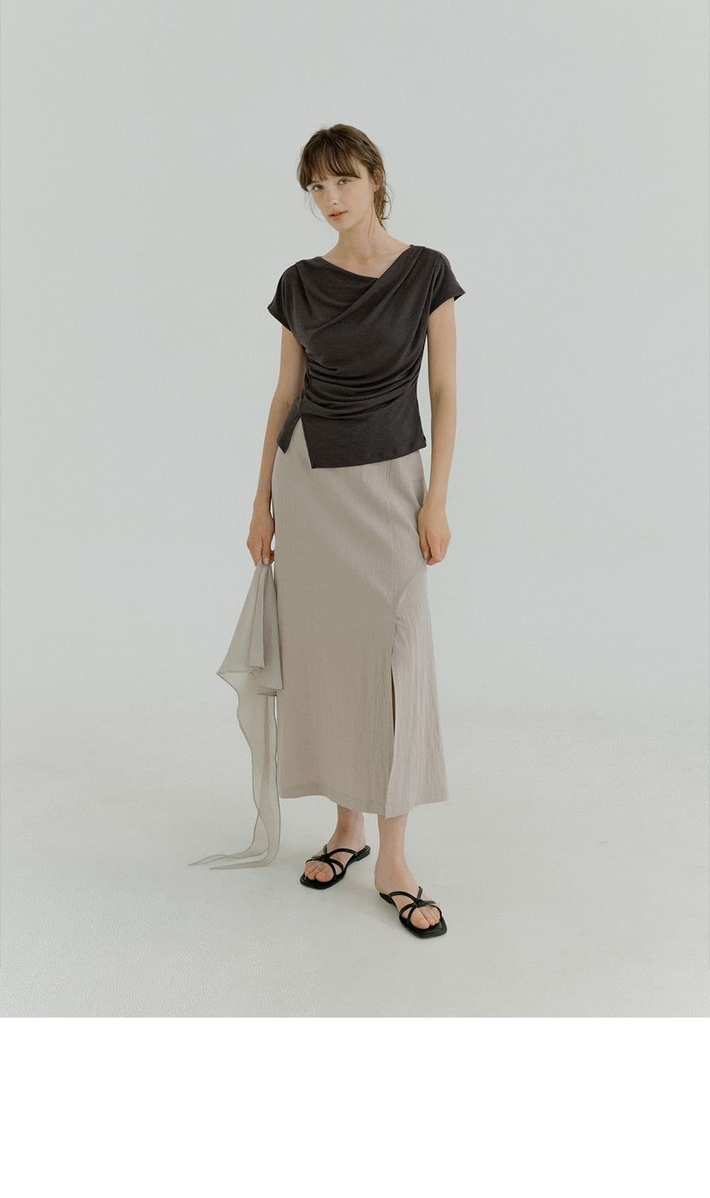 drape oblique slit T-shirt (charcoal) orc 6075 — vue 5