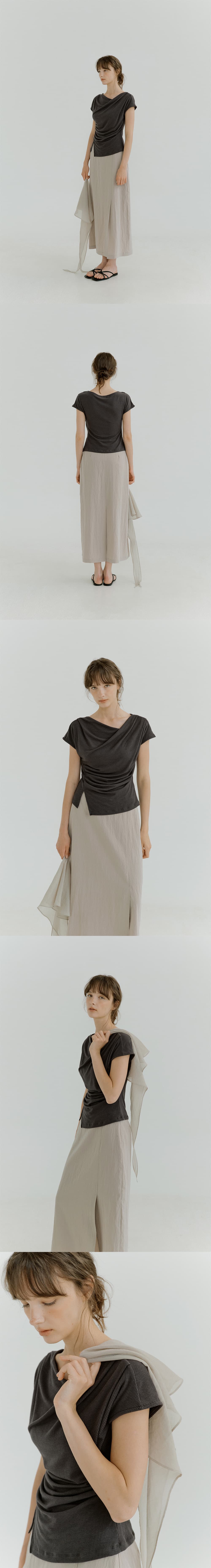 drape oblique slit T-shirt (charcoal) orc 6075 — vue 6