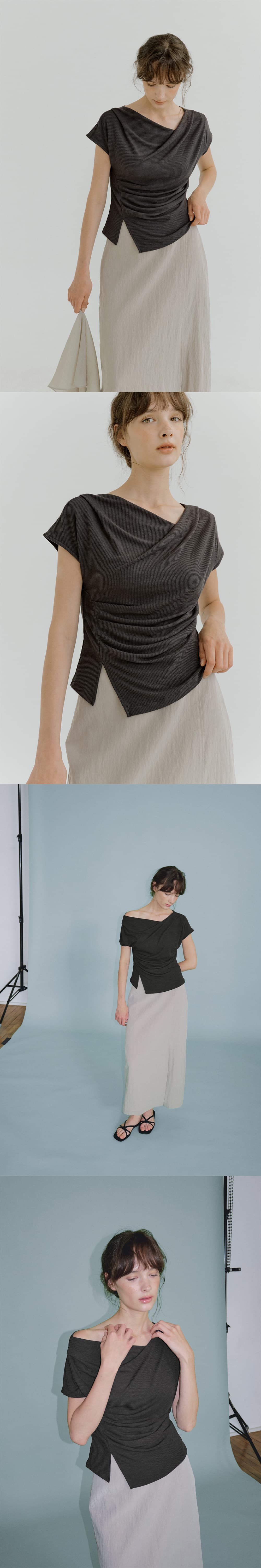 drape oblique slit T-shirt (charcoal) orc 6075 — vue 7