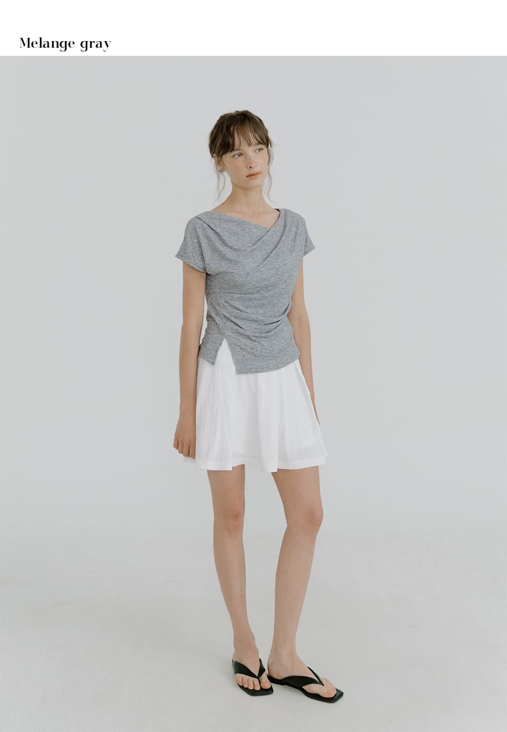 drape oblique slit T-shirt (charcoal) orc 6075 — vue 8