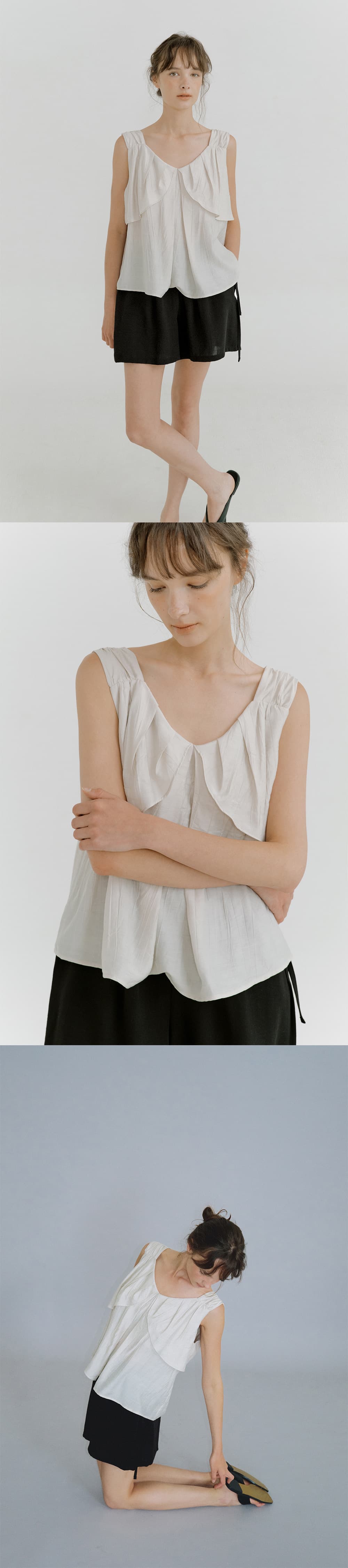 flap shirring flared blouse (ash beige) orc 6076 — vue 7