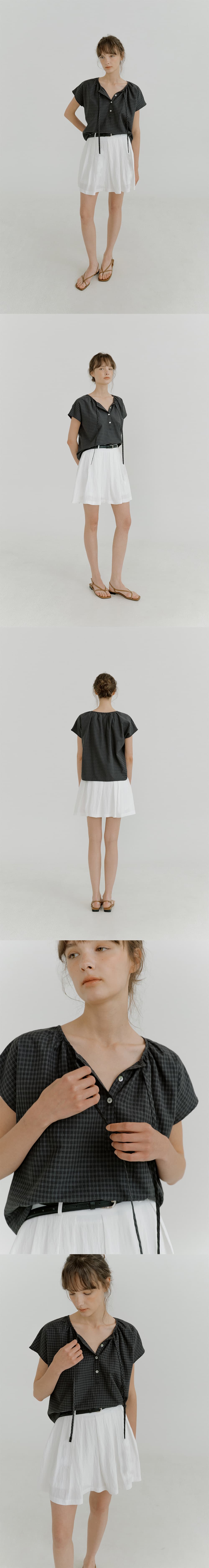 deep henly-neck check blouse (charcoal) orc 6078 — vue 6