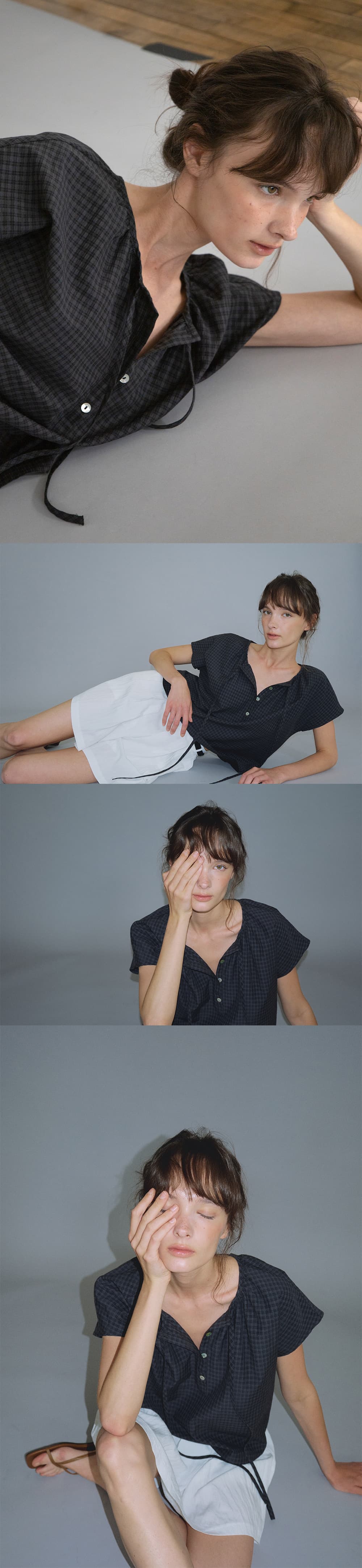 deep henly-neck check blouse (charcoal) orc 6078 — vue 7