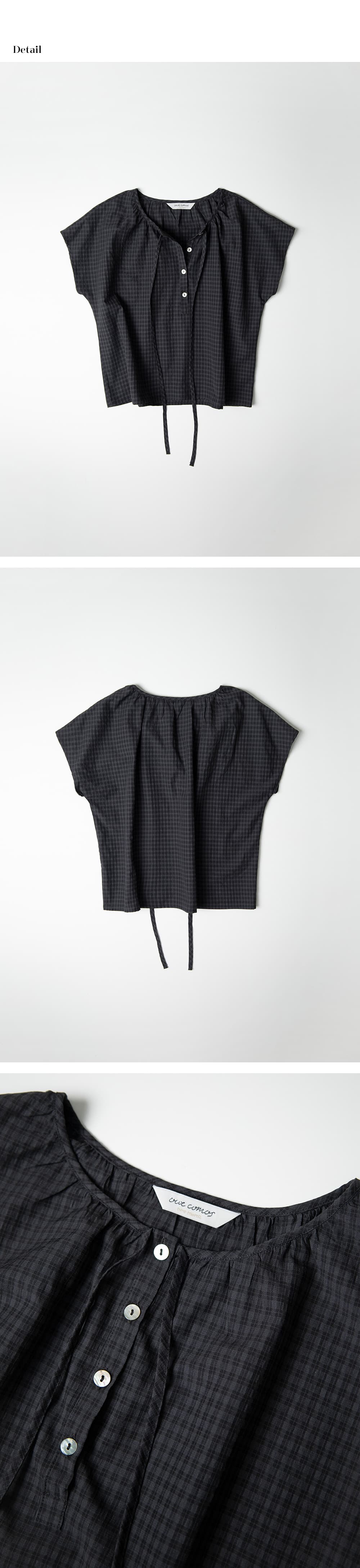 deep henly-neck check blouse (charcoal) orc 6078 — vue 8