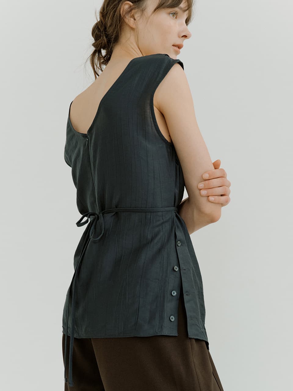 draped side open blouse (charcoal) orc 6080 — vue 2