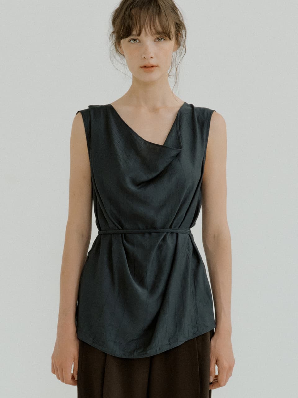 draped side open blouse (charcoal) orc 6080 — vue 3