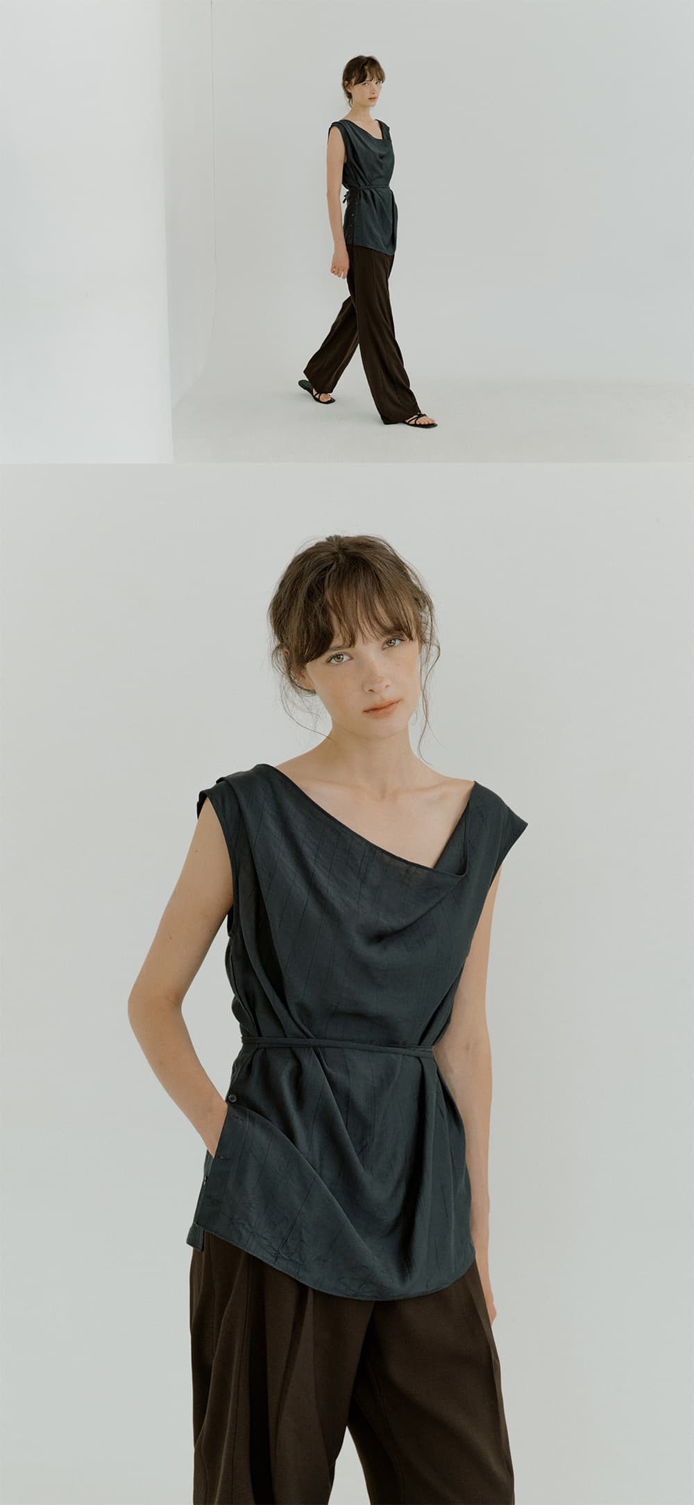 draped side open blouse (charcoal) orc 6080 — vue 7