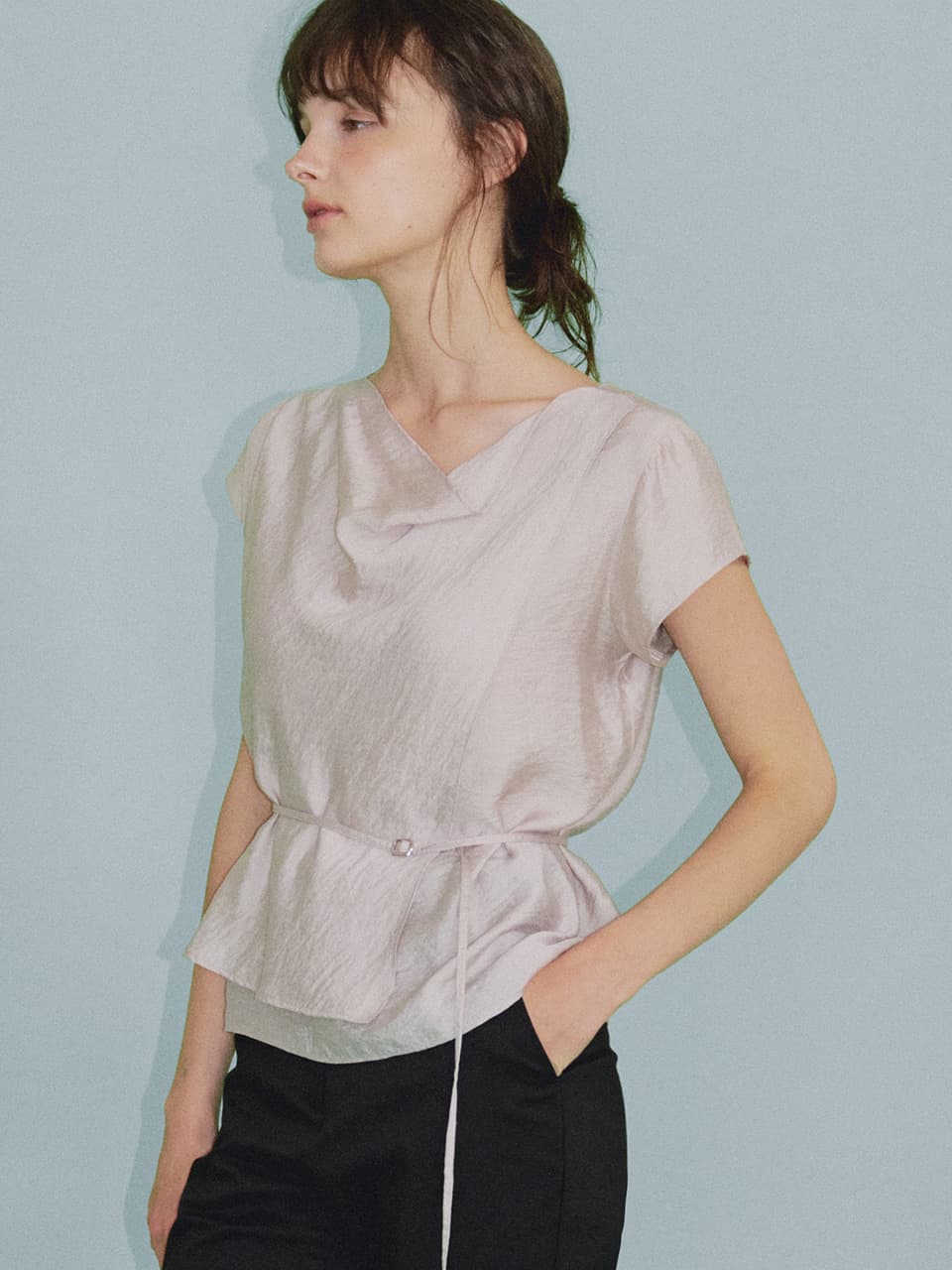 double cowl neck blouse (mocha) orc 6081 — vue 3
