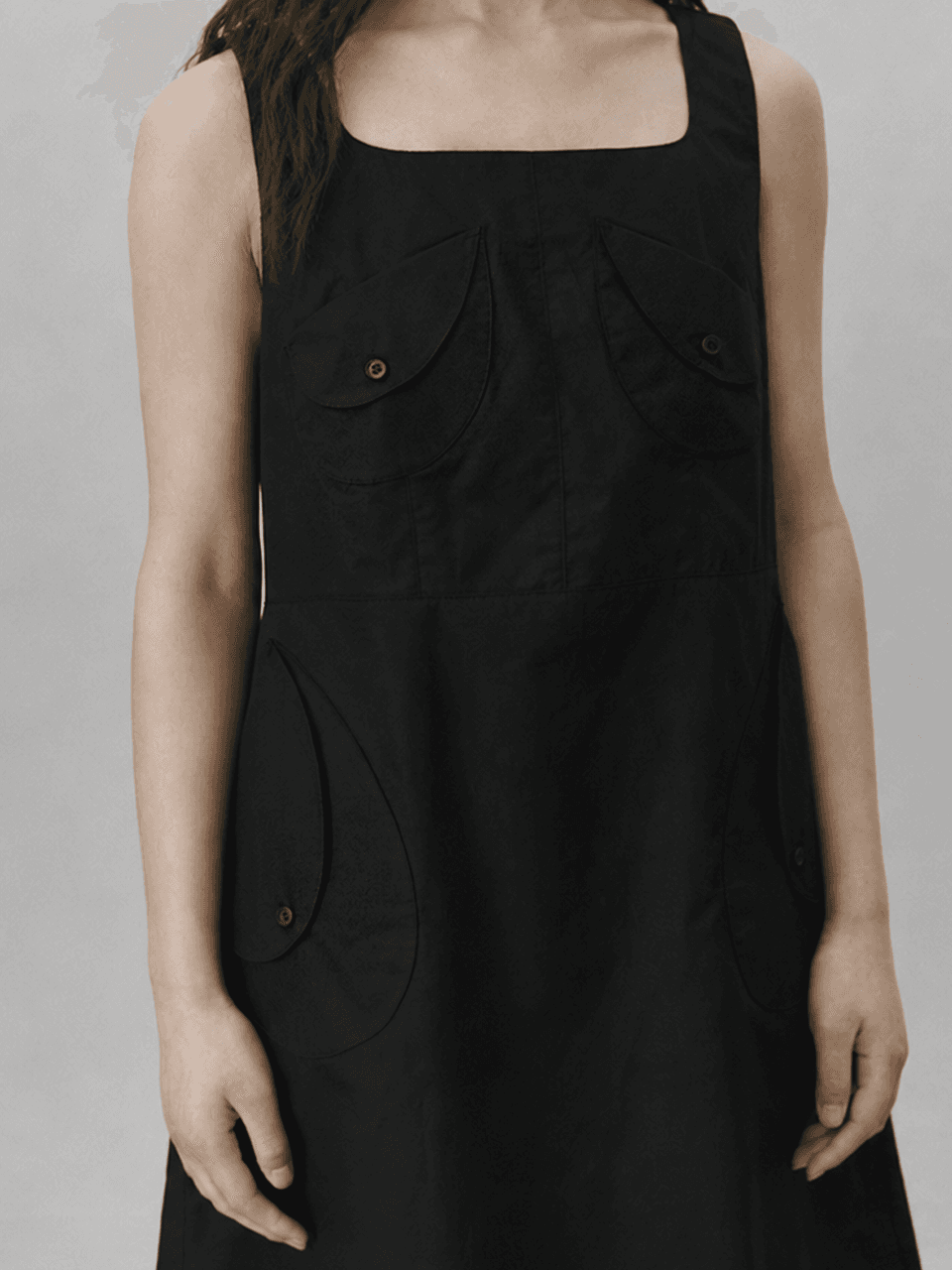 Round pocket cotton dress - Black — vue 2