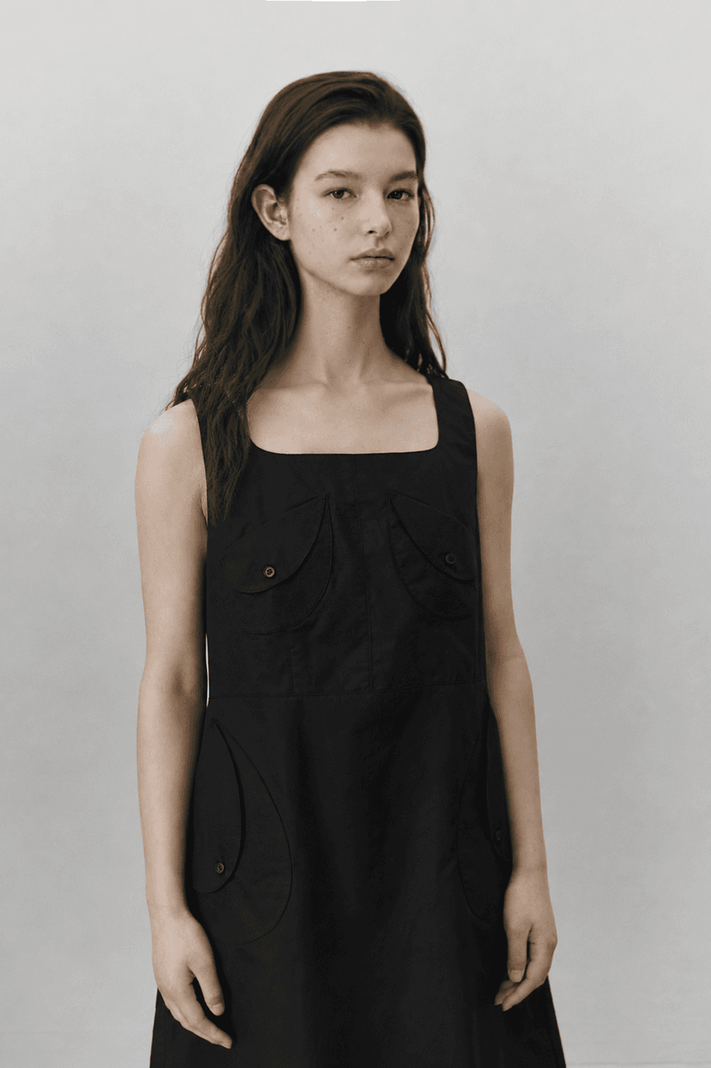 Round pocket cotton dress - Black — vue 4