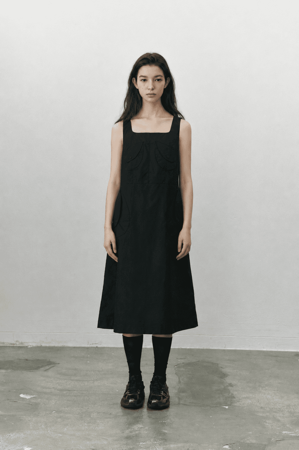 Round pocket cotton dress - Black — vue 5