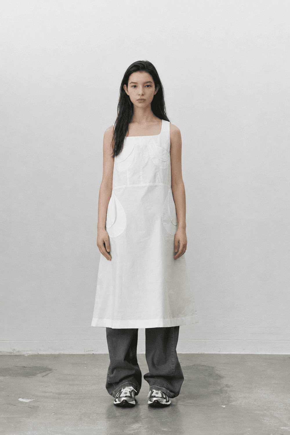 Round pocket cotton dress - White — vue 4