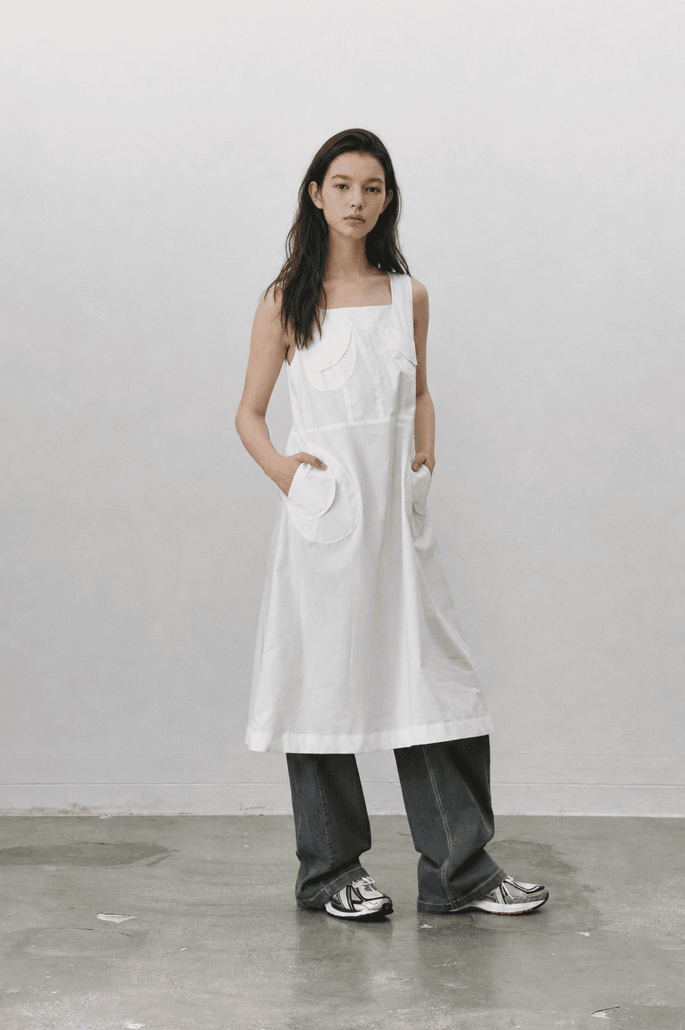 Round pocket cotton dress - White — vue 5
