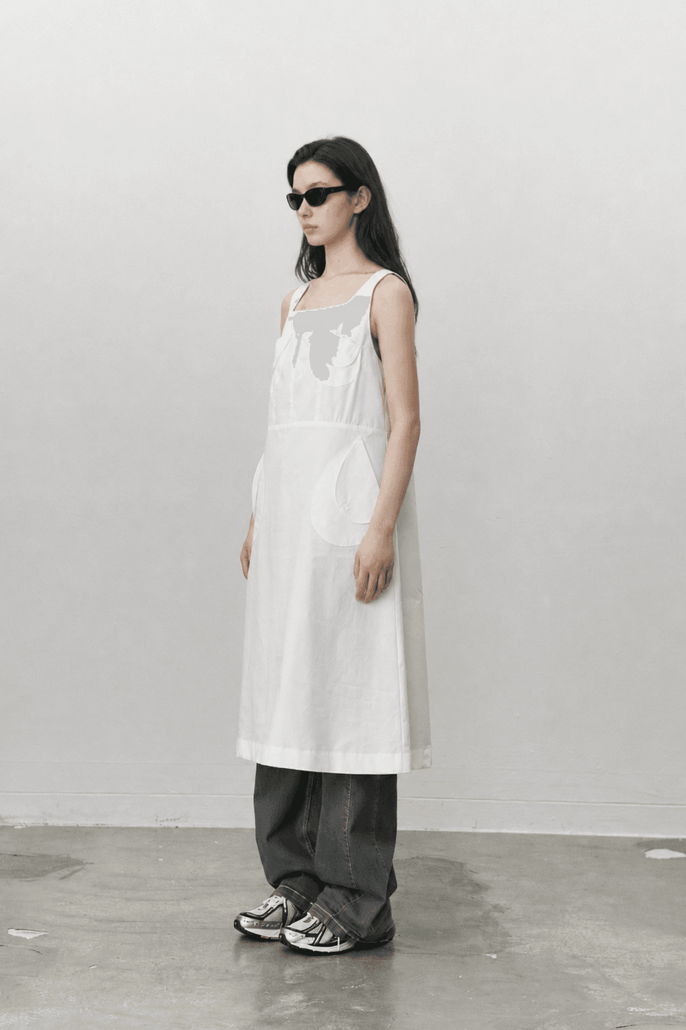 Round pocket cotton dress - White — vue 6