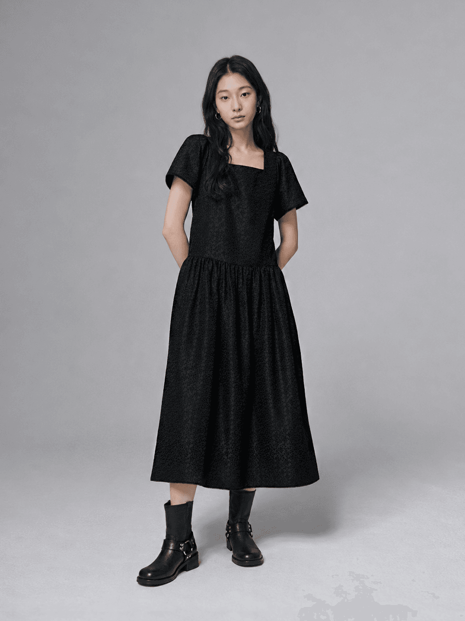 Flower Jacquard dress - Black — vue 1