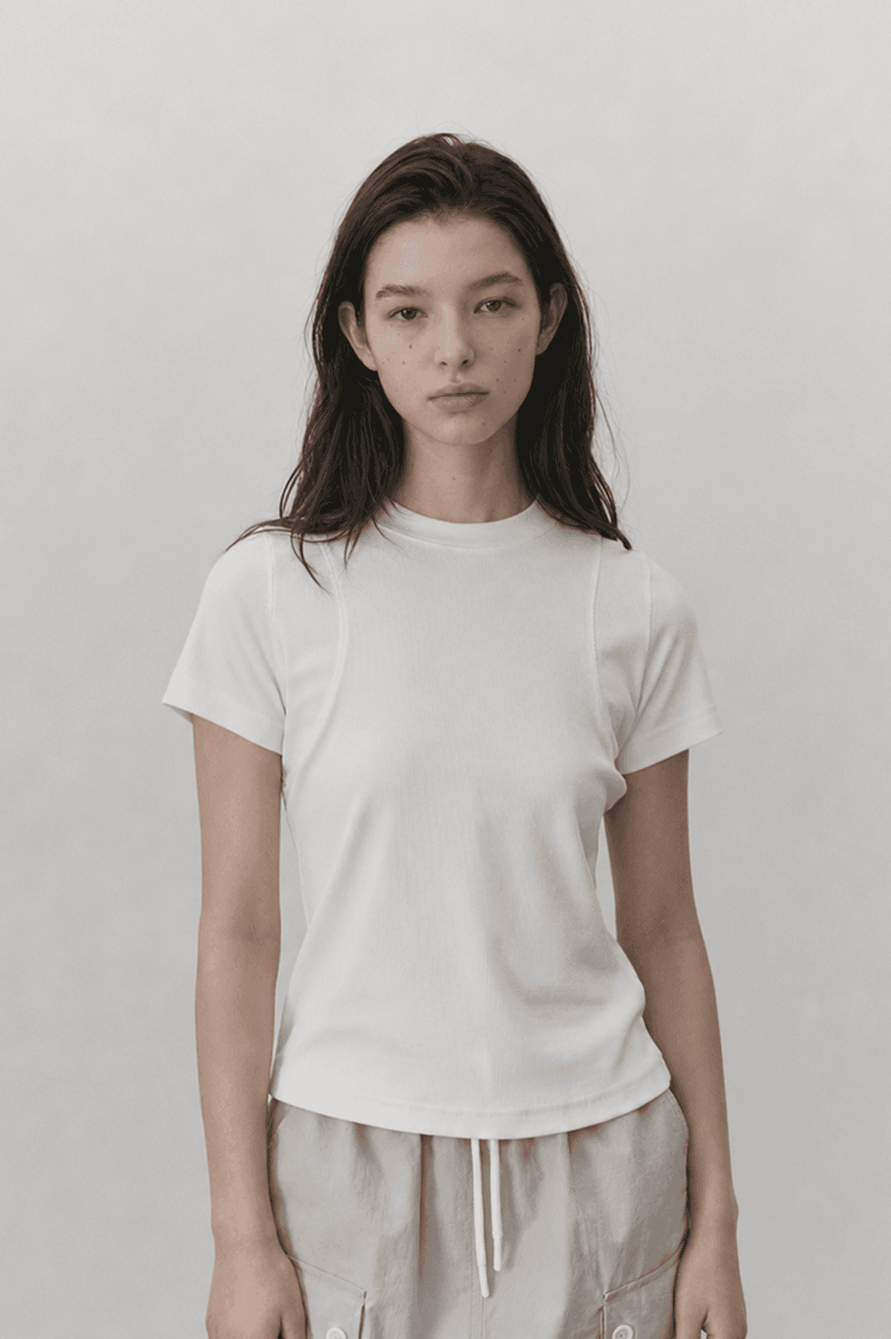 Cover stitch T shirt - Cream — vue 3