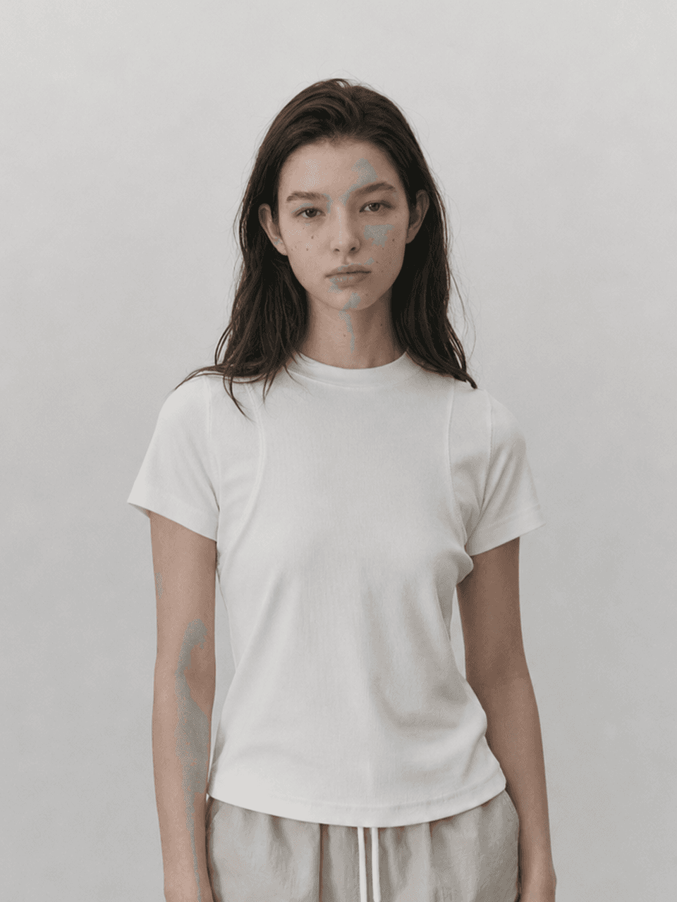 Cover stitch T shirt - Cream — vue 1