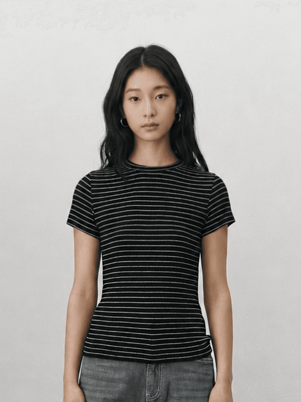 Pin stripe T shirt - Black — vue 1