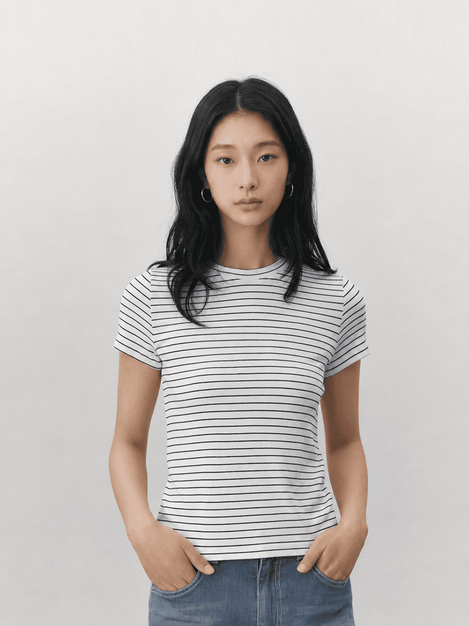 Pin stripe T shirt - White