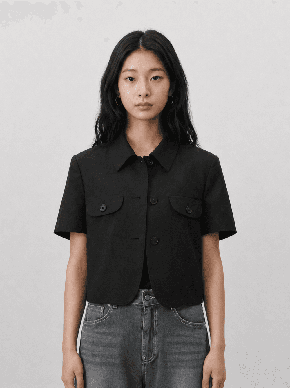 Half sleeve crop jacket - Black