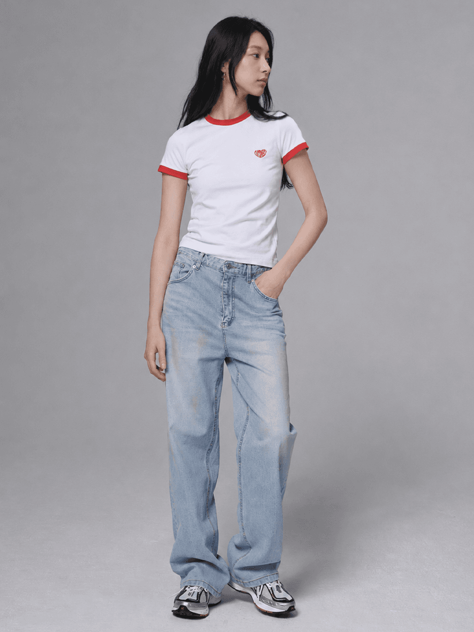 Heart ringer T shirt - White/Red — vue 2