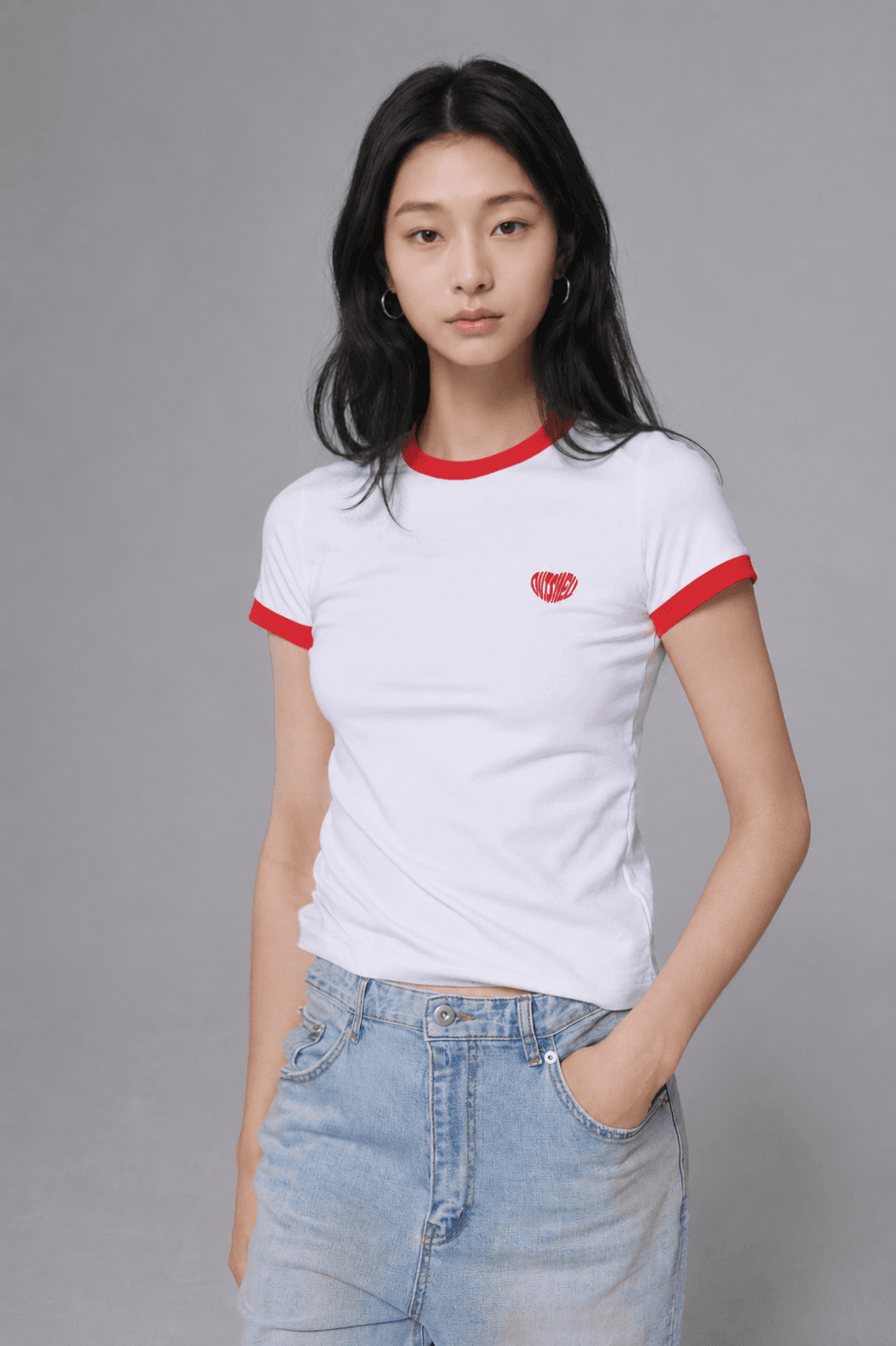 Heart ringer T shirt - White/Red — vue 3