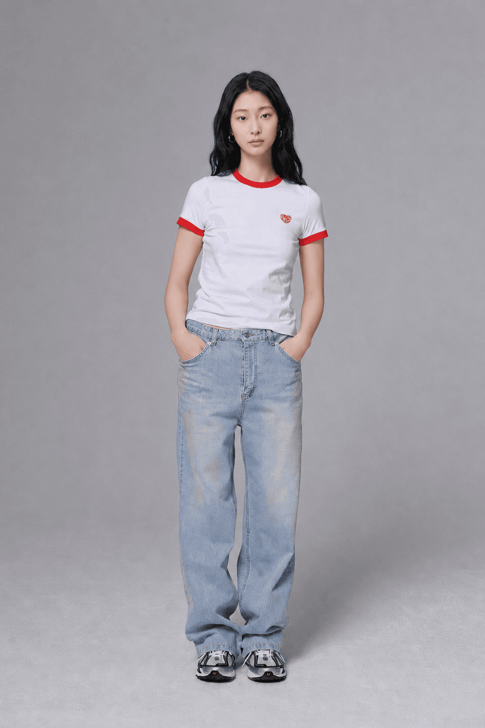 Heart ringer T shirt - White/Red — vue 4